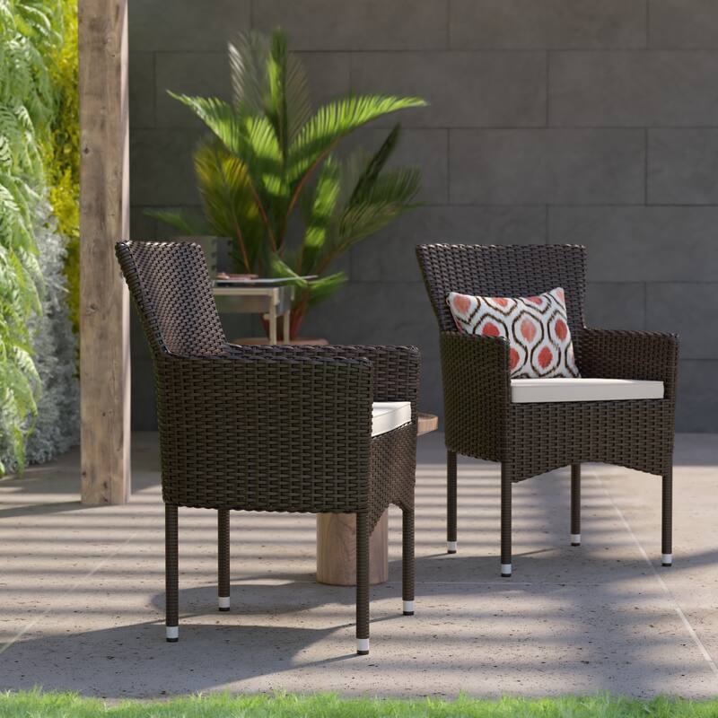 Indoor/Outdoor Wicker Wrapped Steel Frame Patio Chairs & Cushions