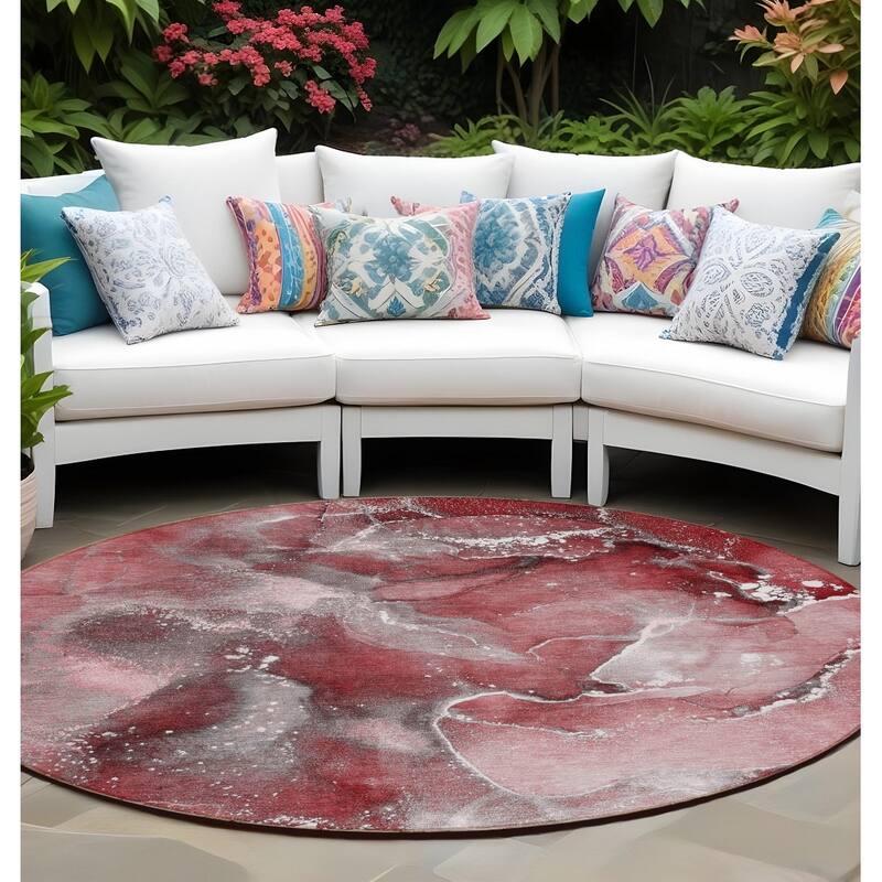 Rari Artistic Abstract Weather Resistant Classic Meets Modern Runner Outdoor Rug - 8' Round - Purple