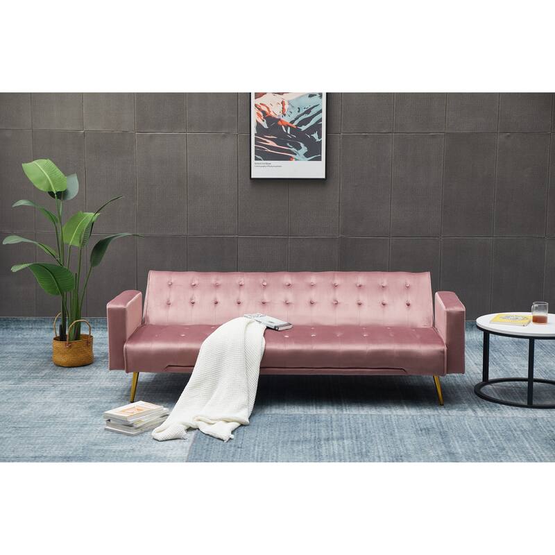 Rose Sofa Bed with Golden Metal Legs, Solid Wood+MDF, 75x32x29 inches