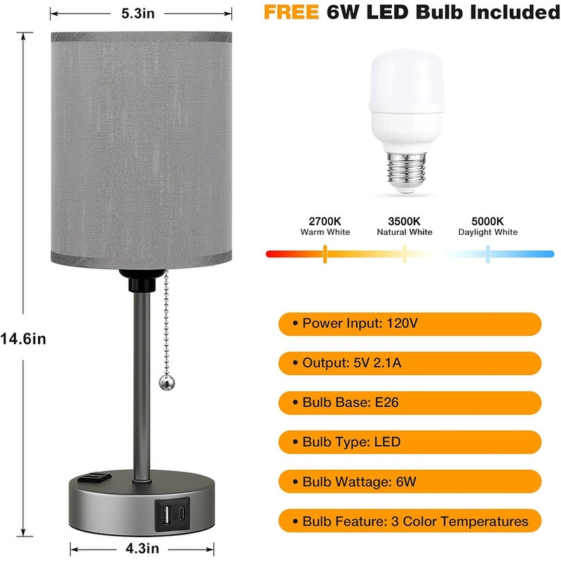 Small Bedside Table lamp for Bedroom - 3 Color Temperatures