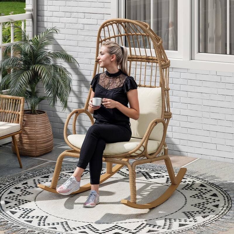 Moasis Outdoor Narrow Wicker Egg Chair Basket with Cushions