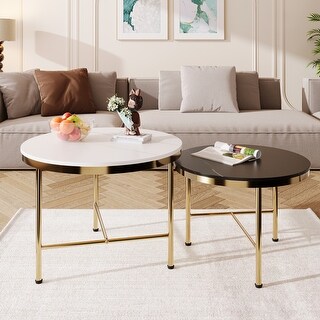 2-Piece Modern Round Nesting Coffee Table Set With Sintered Stone Top ...
