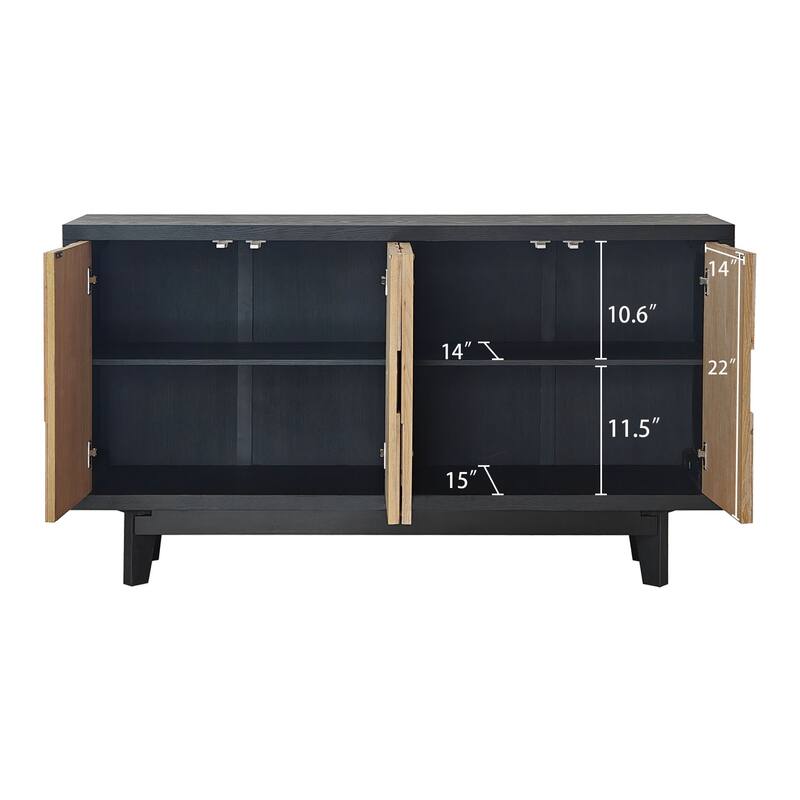 Roomfitters Modern 4-Door Storage Cabinet with Geometric Wood Design