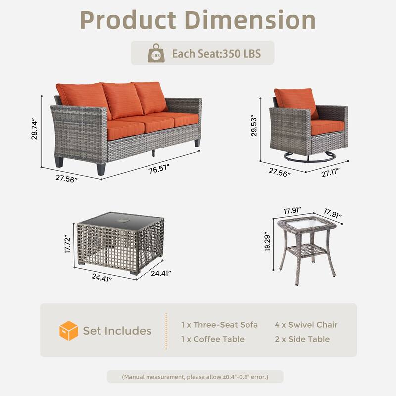 OVIOS 8 Pieces Outdoor Swivel Chair Set with Solar-Powered Table