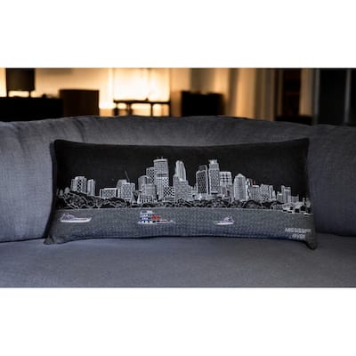 HomeRoots 35" Black Minneapolis Nighttime Skyline Lumbar Decorative Pillow