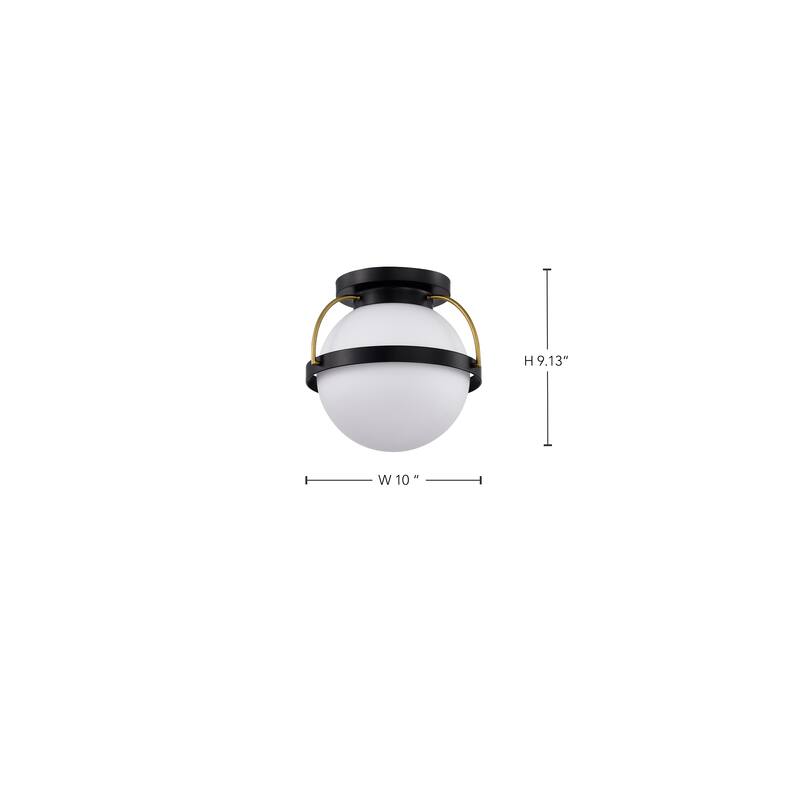 Lakeshore 1 Light Small Flush - Matte Black & Natural Brass Finish - White Opal Glass
