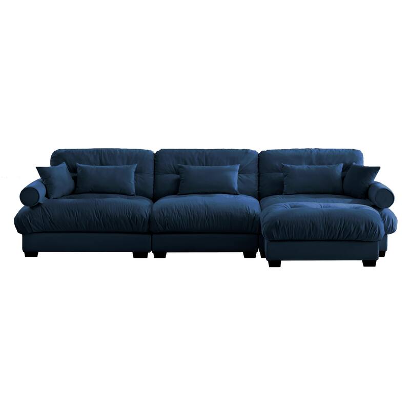 130" Velvet Oversized Modular Sectional Sofa with Ottoman & Cloud Cushions