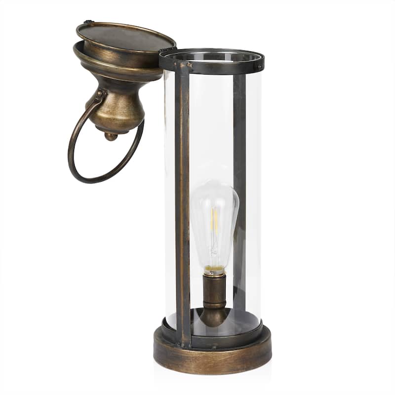Gold Metal and Glass Lantern with Warm White LED- Large