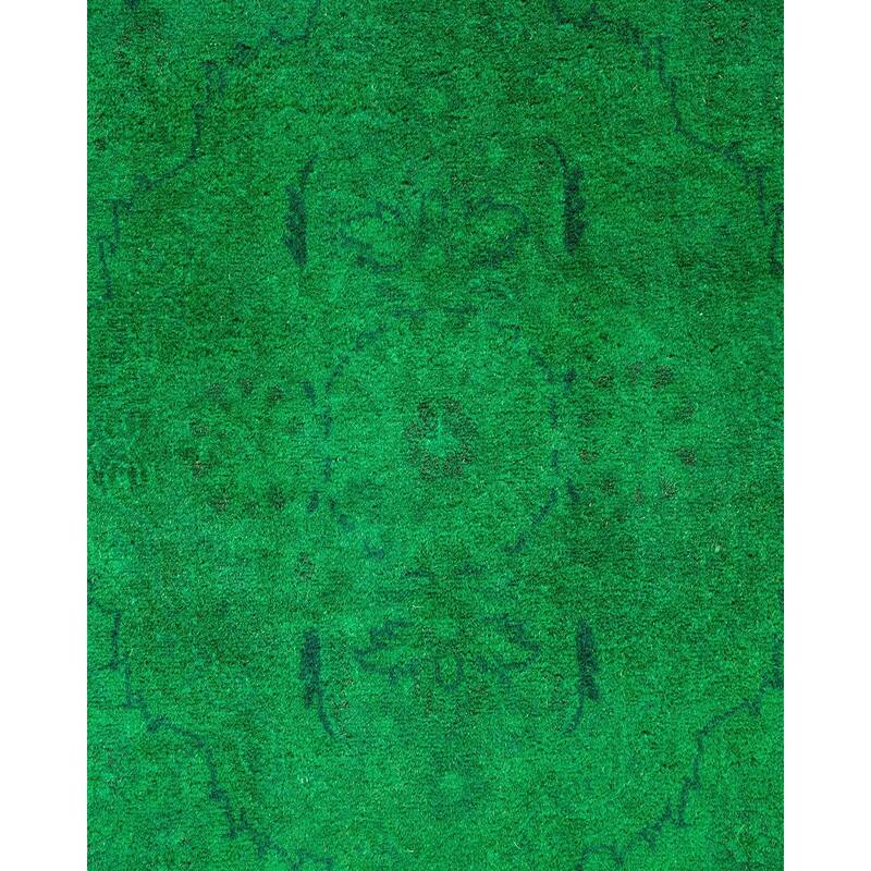 Overton Hand Knotted Wool Vintage Inspired Modern Contemporary Overdyed Green Area Rug - 6' 3" x 9' 8"