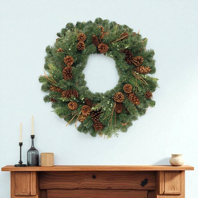 HomeRoots 32" Green And Brown Christmas Pine And Pinecone Artificial Wreath - Green/Brown - 32.00 in. x 32.00 in.  x 9.00 in.