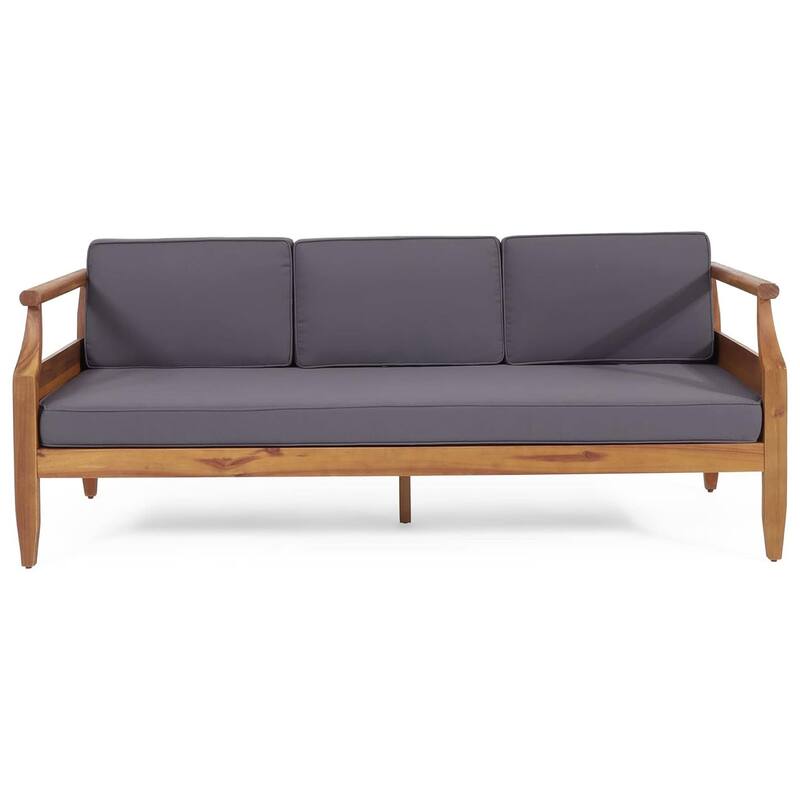 3-Piece Wood Patio Conversation Set with Gray Cushions