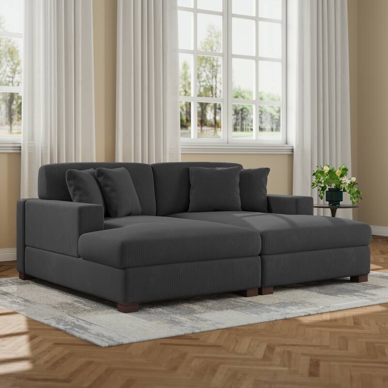 Upholstered Oversized Modular Sectional Sofa Set Corduroy Sleeper Sofa With Chaise