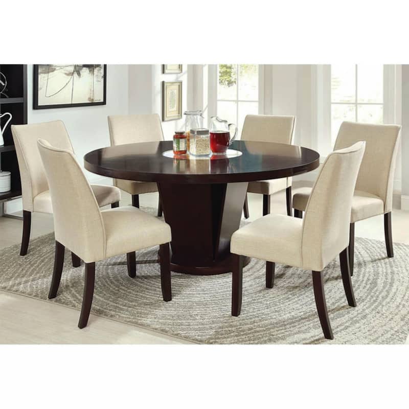 Set of 2 Padded Fabric Side Chairs in Espresso and Ivory