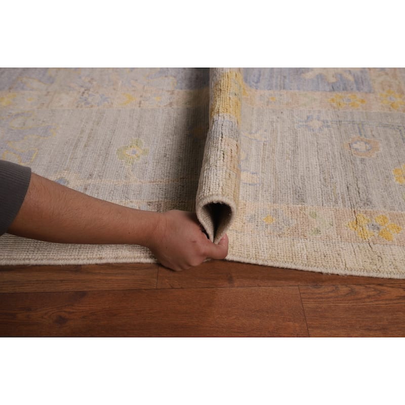 Blue Vegetable Dye Oushak Turkish Area Rug Hand-Knotted Wool Carpet - 9'6"x 12'1"