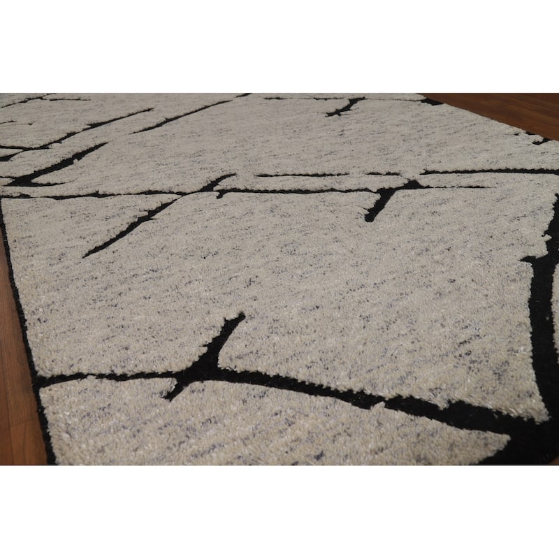 Hand Knotted Oriental 100% Wool Carpet Modern All-Over Beige & Ivories Moroccan Area Rug - 8' 0'' X 5' 2''