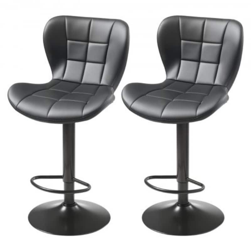 Set of 2 Adjustable Height Counter Bar Stools with Comfortable PU Leather Cushion Seat and Footrest - 18.50” x 21.06” x 35.04”