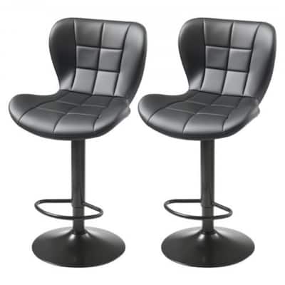 Set of 2 Adjustable Height Counter Bar Stools with Comfortable PU Leather Cushion Seat and Footrest - 18.50” x 21.06” x 35.04”