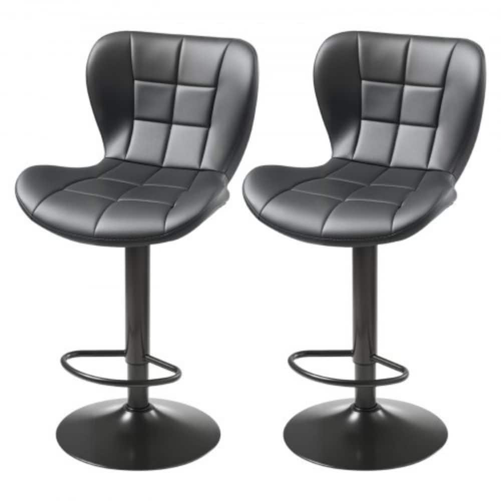 Set of 2 Adjustable Height Counter Bar Stools with Comfortable PU Leather Cushion Seat and Footrest - 18.50” x 21.06” x 35.04”