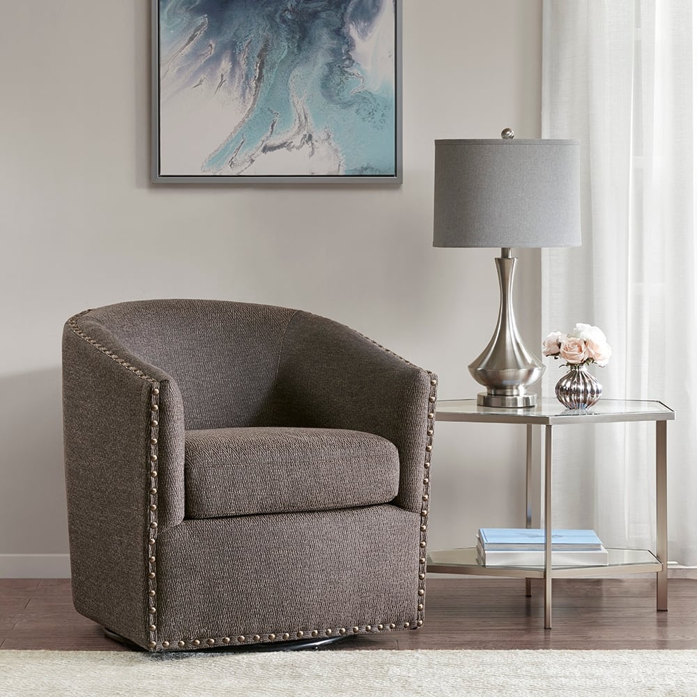Swivel Barrel Chair With Rivet Detailing and Rotation