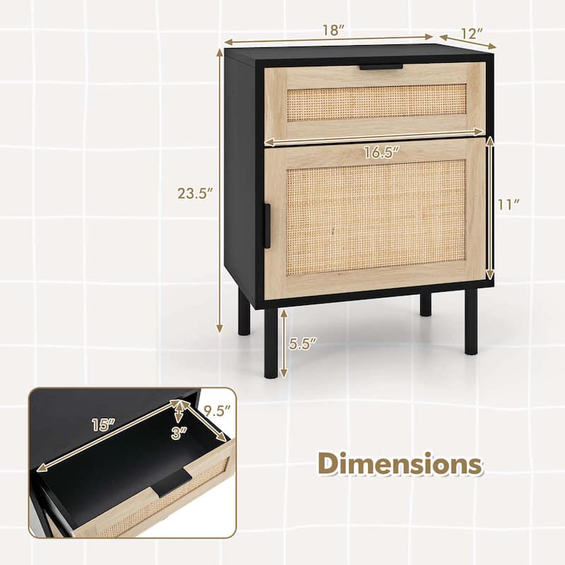 Costway Rattan Nightstand Set of 2 Mid Century Modern End Table with - See Details