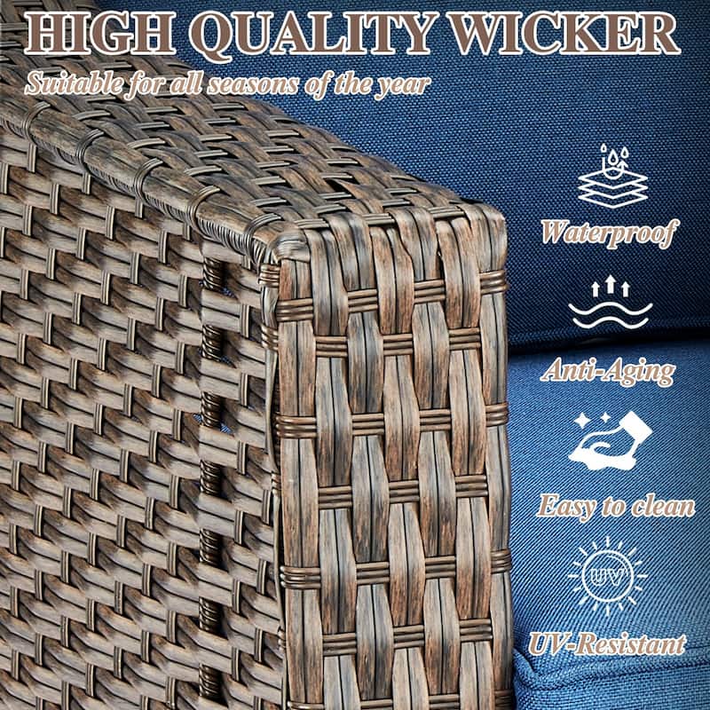 PE Wicker Chair with Sofa Table Ottomans