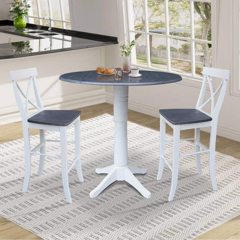 42" Round Top Dual Drop Leaf Pedestal Table with Stools