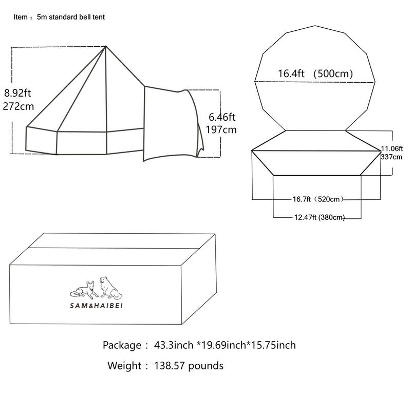 Canvas Tent Bell Tent Glamping, 4 Seasons Yurt Tent for Camping, 4M/5M Cotton Canvas Tent for Family Camping, Outdoor Hunting