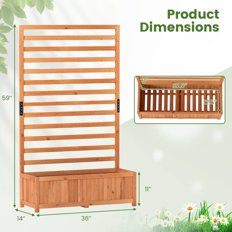 Gymax 2 PCS Wooden Raised Garden Bed w/ Vertical Trellis Liner