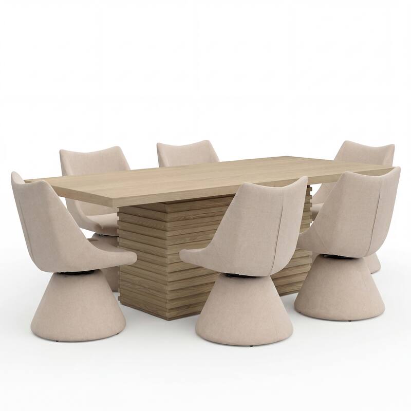 Christopher Knight Home - Thresher 7-Piece Upholstered Swivel Dining Set with 84" Rectangular Pillar Base Dining Table