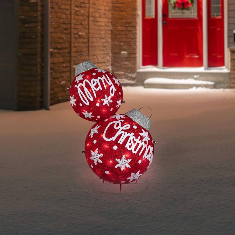 Lighted Stacked Ornament Balls Outdoor Christmas Decoration - 35" - Warm White LED - 35