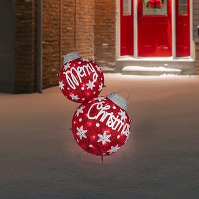 Lighted Stacked Ornament Balls Outdoor Christmas Decoration - 35" - Warm White LED - 35