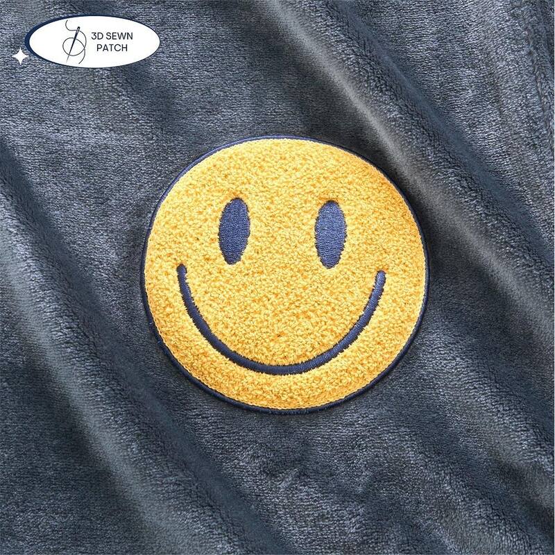 Aeropostale 50"x70" Luxurious Grey Soft Plush Oversized Throw Blanket with Decorative Smiley Face Patch