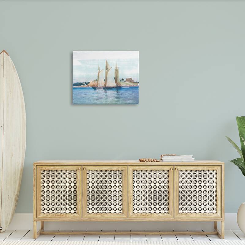 Stupell Traditional Sailboat Ocean Landscape Cliffside Coast Painting Canvas Wall Art - Orange