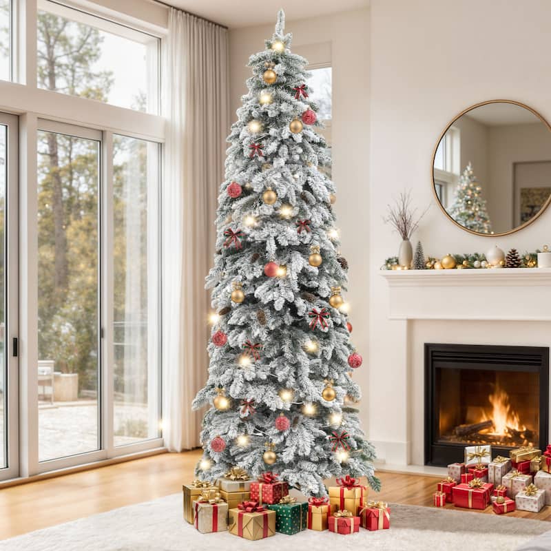 Elegant Pre-Lit Artificial Christmas Tree Collection , Multiple Styles with Remote Control & Snow Flocking