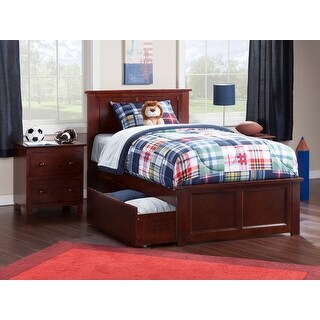 Madison Twin Platform Bed with Matching Footboard with 2 Drawers in Walnut