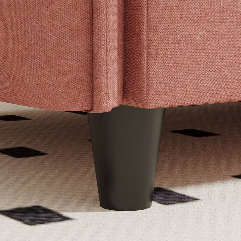 Simple Sofa Couch Loveseat with Side Storage Pockets, 2-Seater Settee Wood Sofa Couch with Wood Frame