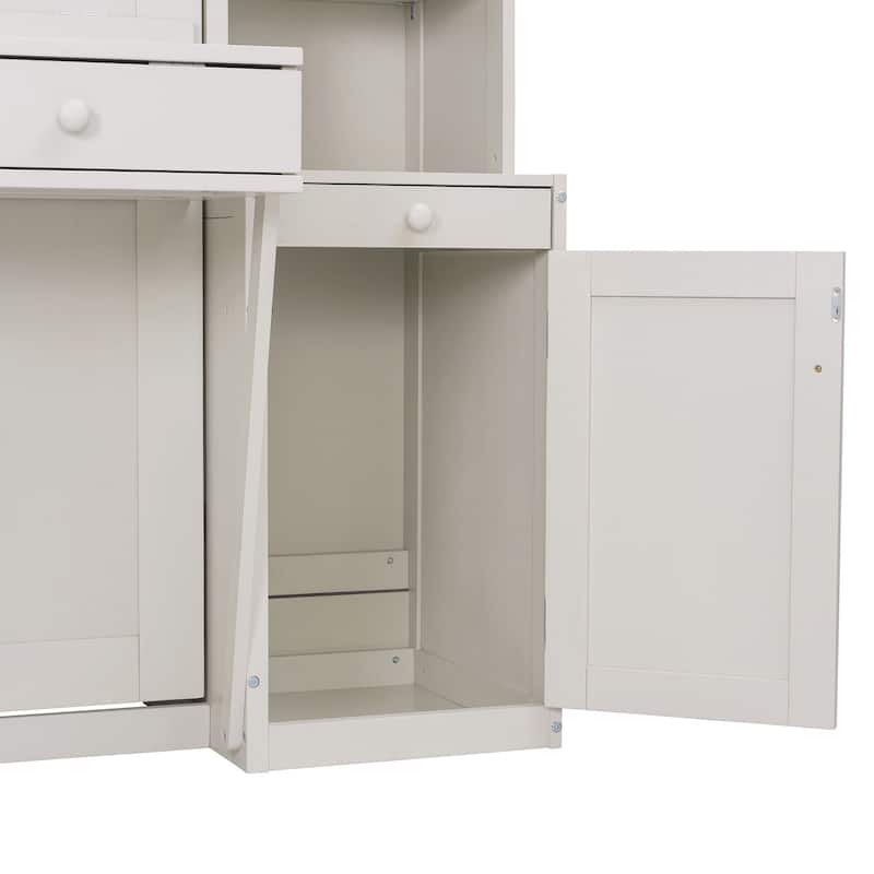 Queen Size Murphy Bed Heavy-Duty Murphy Bed Cabinet Bed with Desk Drawers open shelving Units Power Outlet and Side Cabinets