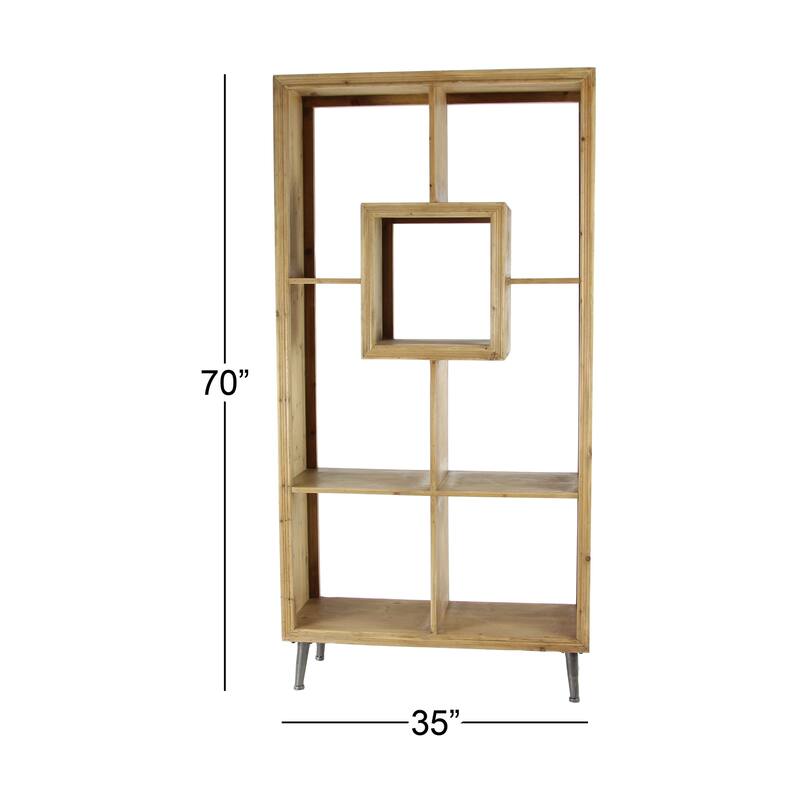 Brown Wooden Geometric 5 Shelves Shelving Unit