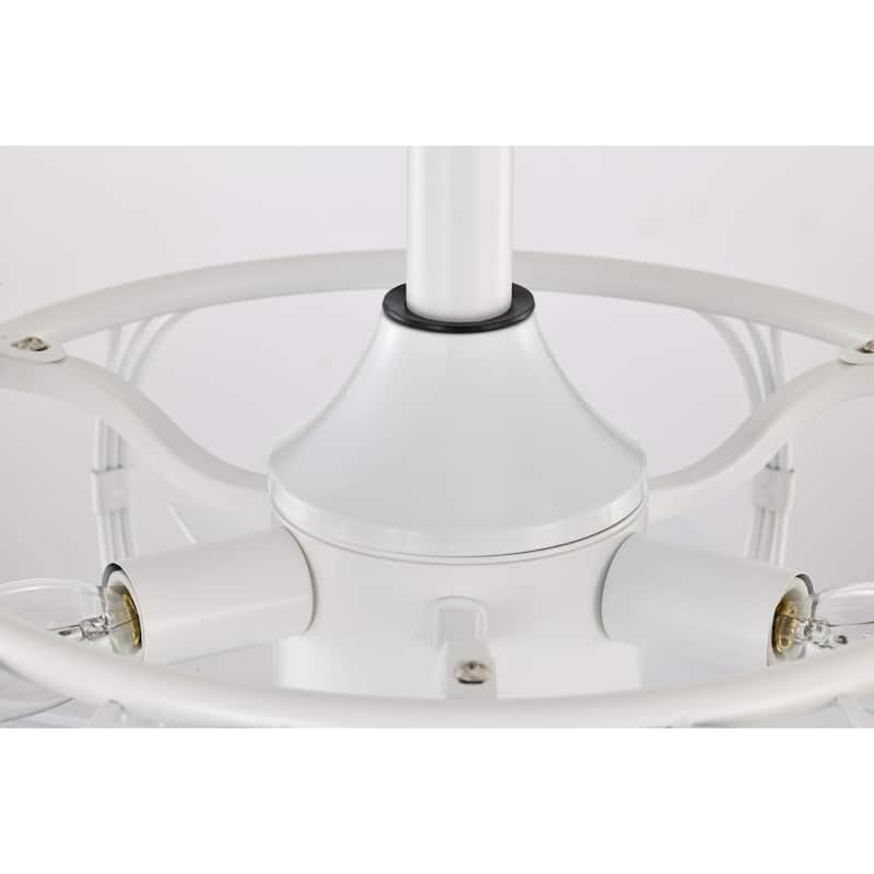 White Caged Lighted Ceiling Fan Fandelier 7-Blade Remote Control