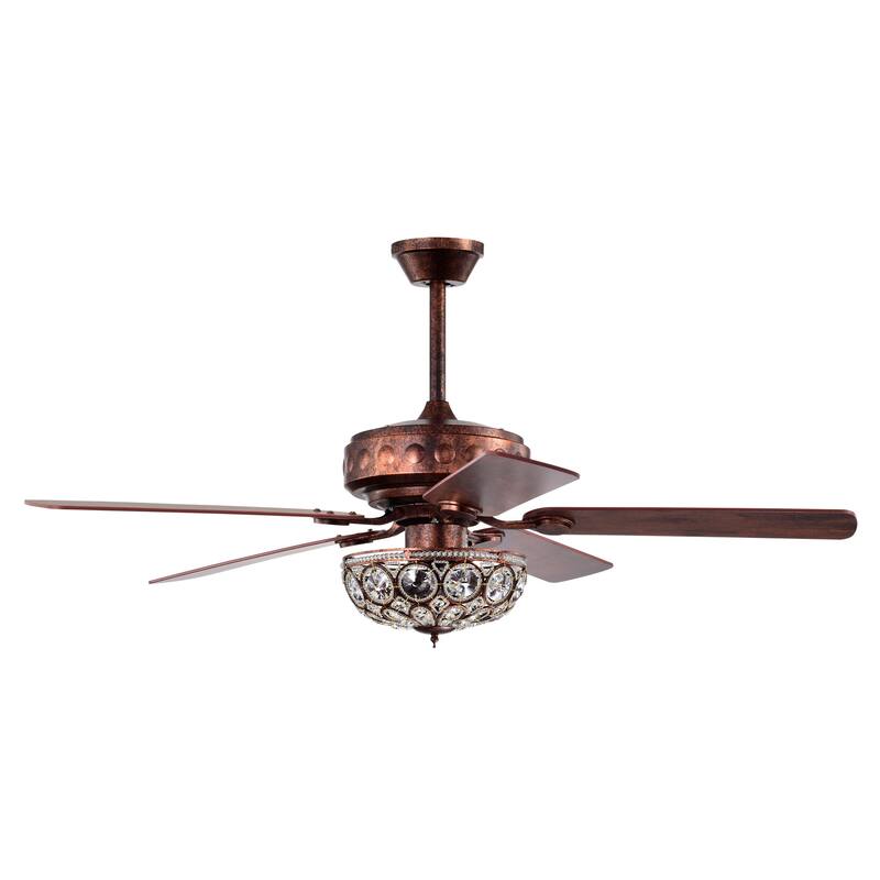 Jasiah 52 Inch Antique Copper Finish Mid-Century Style Crystal Ceiling Fan with Remote