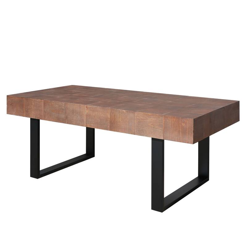 Roomfitters Industrial Coffee Table with Parquet Top, 47" Rectangular Center Table, Wood & Metal Frame, Rustic Brown