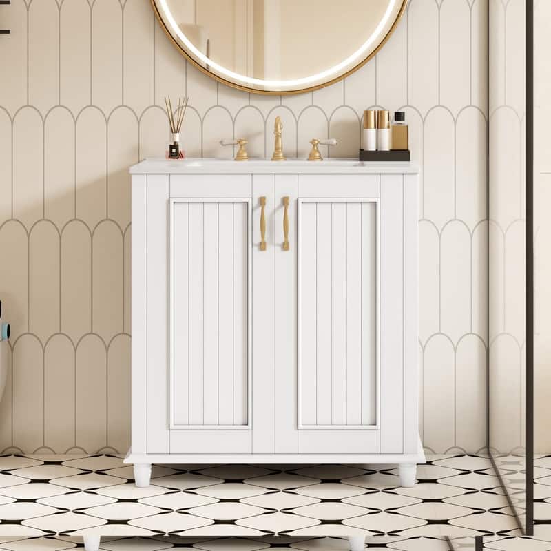 30 Inch Bathroom Vanity with Ceramic Sink, Hidden Drawer, Storage Cabinet