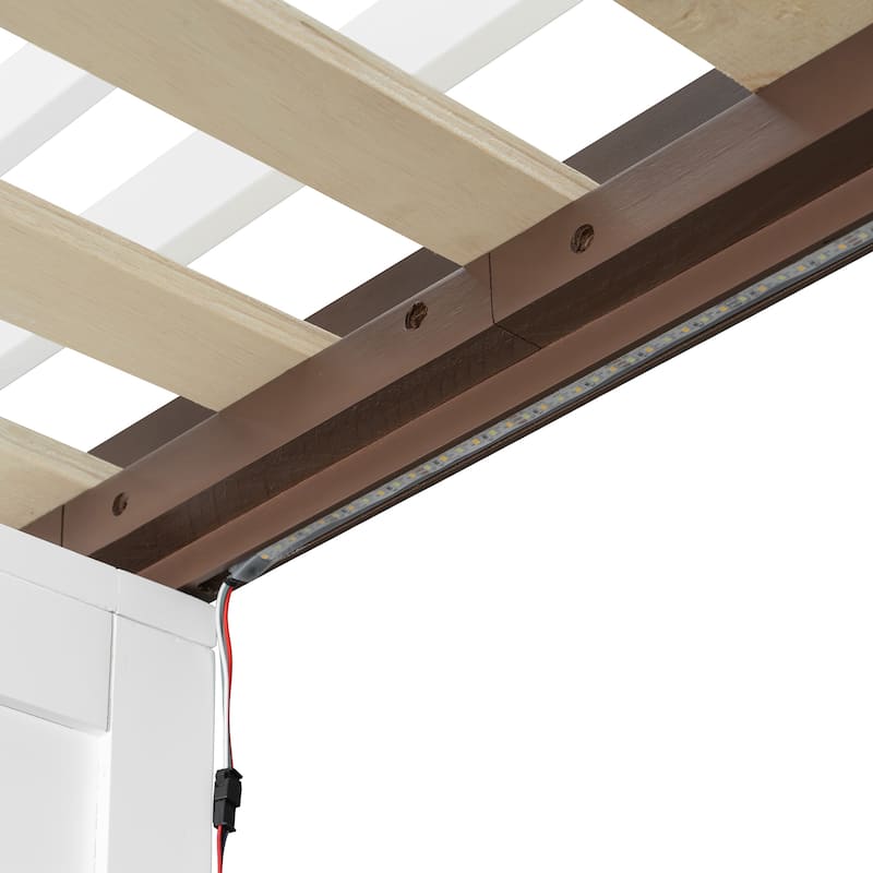 Full Size Loft Bed with Storage Staircase, Built-in Dressing Table, Mirror & Wardrobe - USB Charging & Lights