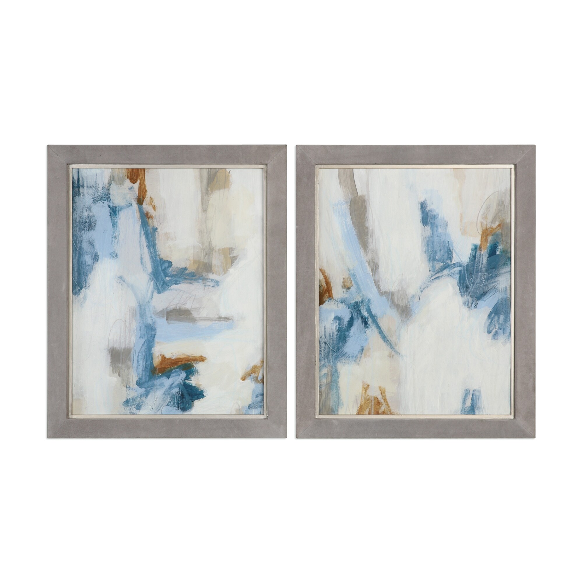 Shop Uttermost 41493 Intermittent Two Piece Framed Abstract Painting On Blue Silver Leaf Overstock 23005480