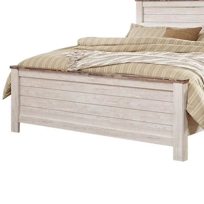 Isla King Panel Bed, Faux Planks Block Pattern, Whitewash & Brown Wood