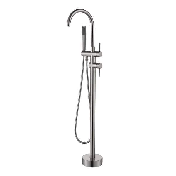 2Handle Freestanding Floor Mount Tub Filler with Hand Shower Bed