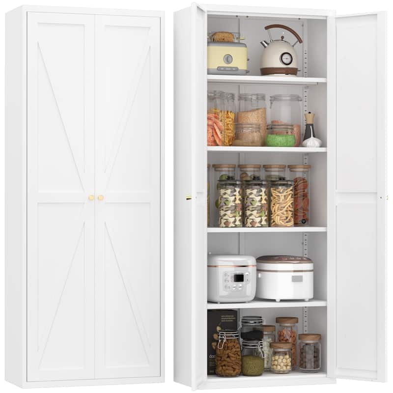 2 Doors Metal Storage Cabinet Kitchen Pantry Cabinet With Adjustable Shelves Tall Steel Cabinet Locker
