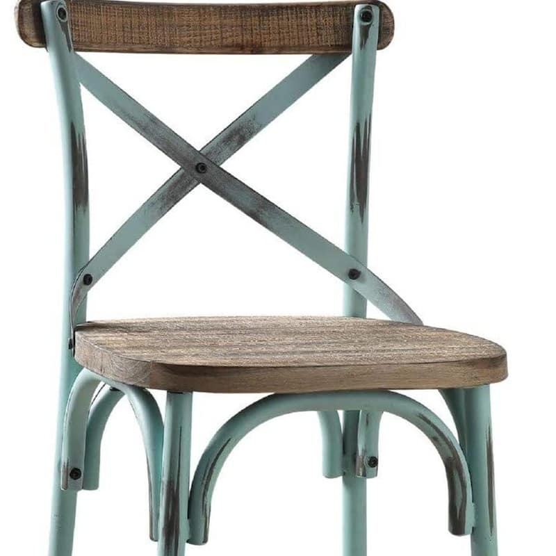 20.5" High Metal Frame Kitchen Bar Stool with Rustic Brown Wood Seat and Sky-Blue Legs Full Back - 43”H x 18”W x 20”D