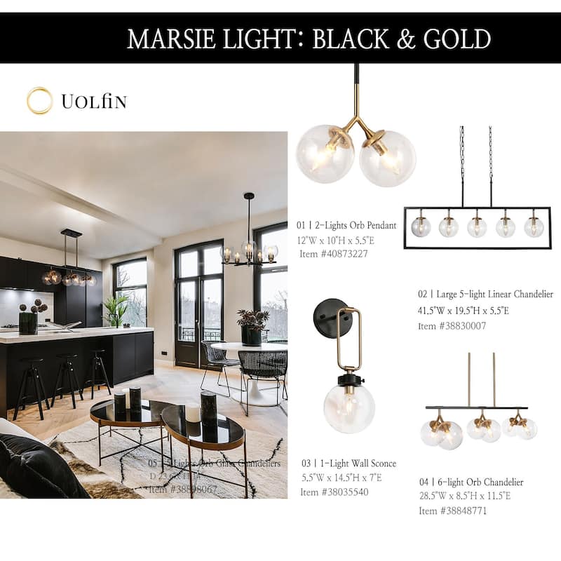 Marsie Modern Farmhouse 40-inch Linear Chandelier Globe Glass Kitchen Island Pendant Lights for Dining Room