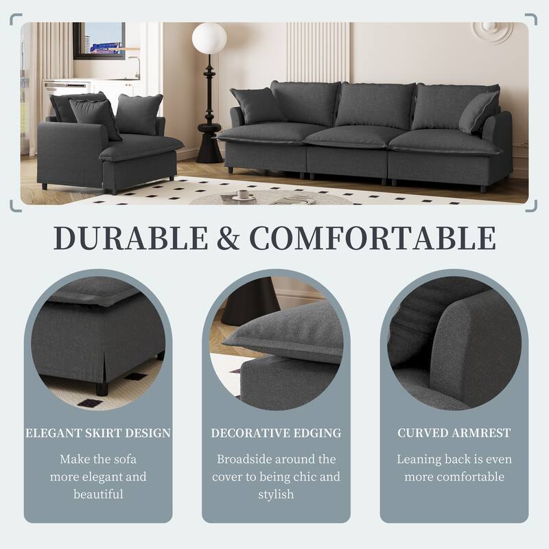 2 Piece Living Room Sofa Set With Throw Pillows,Chenille Sectional Couch Sets,Upholstered 3 Seater Sofa & Armchair,4 Seat